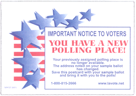 Important Notice To Voters: You Have A New Polling Place - frontside